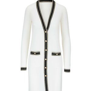 L'agence Tinsley Ivory Longline Cardigan Cashmere/Wool Small Cream/Black